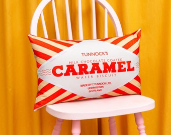 Tunnock's Caramel Wafer Printed Cushion / Biscuit Cushion - Cookie Pillow