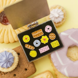 Teatime Favourites Biscuit Tin Surprise Inside Blue & Gold Enamel Pin / Pin Badge Flair Enamel Badge Cookie Pin image 5