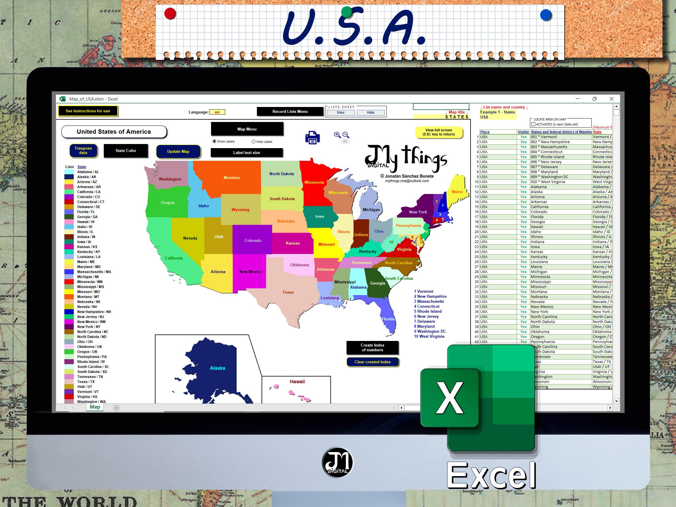 USA Map in Excel With Macros - Etsy
