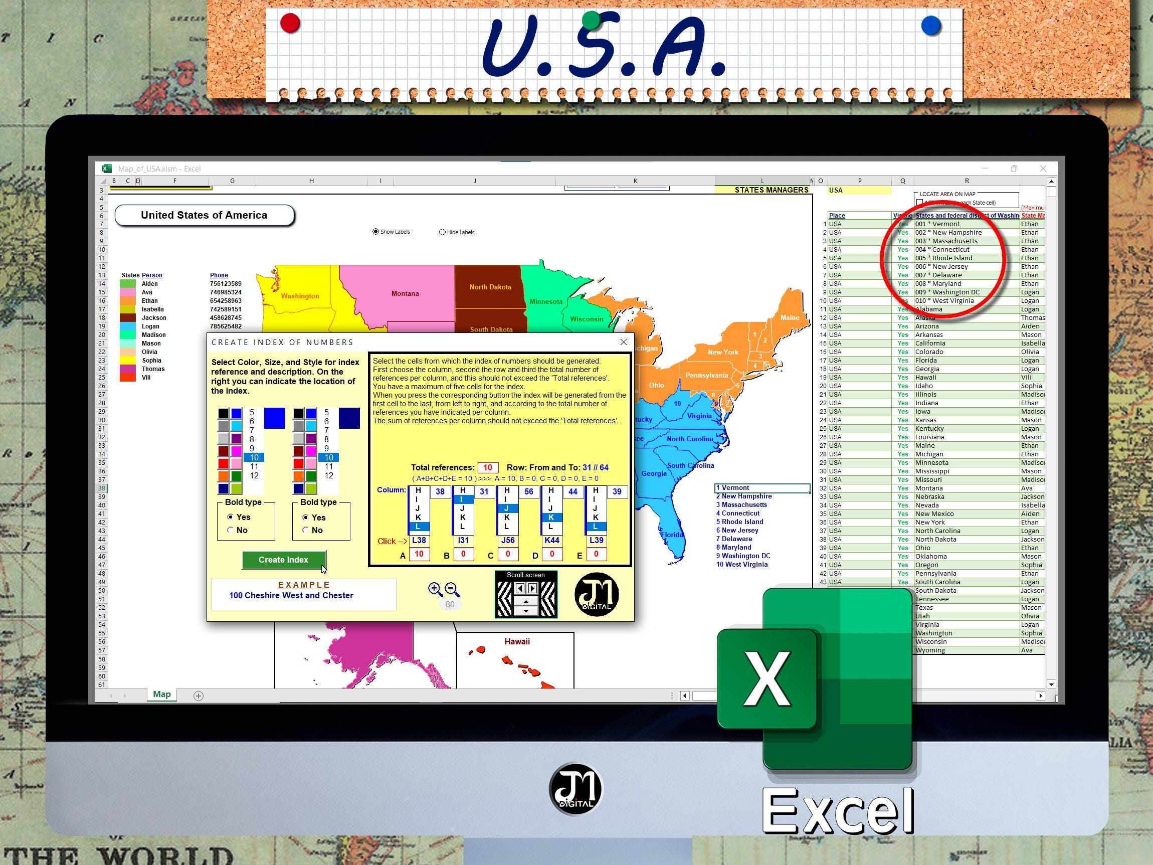 USA Map in Excel With Macros - Etsy