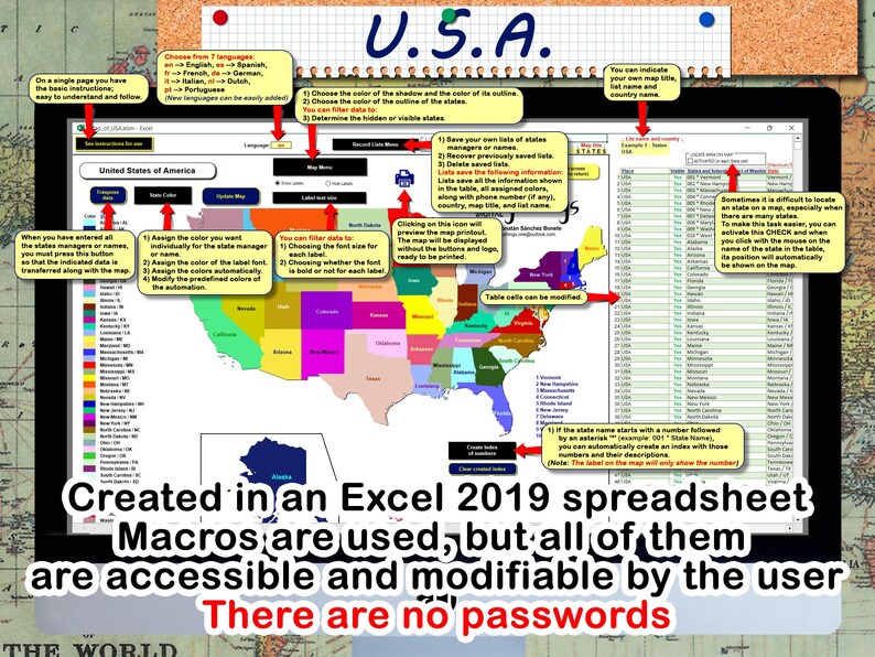 USA Map in Excel With Macros - Etsy
