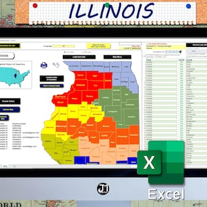 Illinois, Mappa dell'Illinois, Mappa, Excel, Excel 2019, Geografia, Nord America, Stati degli USA, Contee dell'Illinois, Responsabile della contea, Macro di Excel