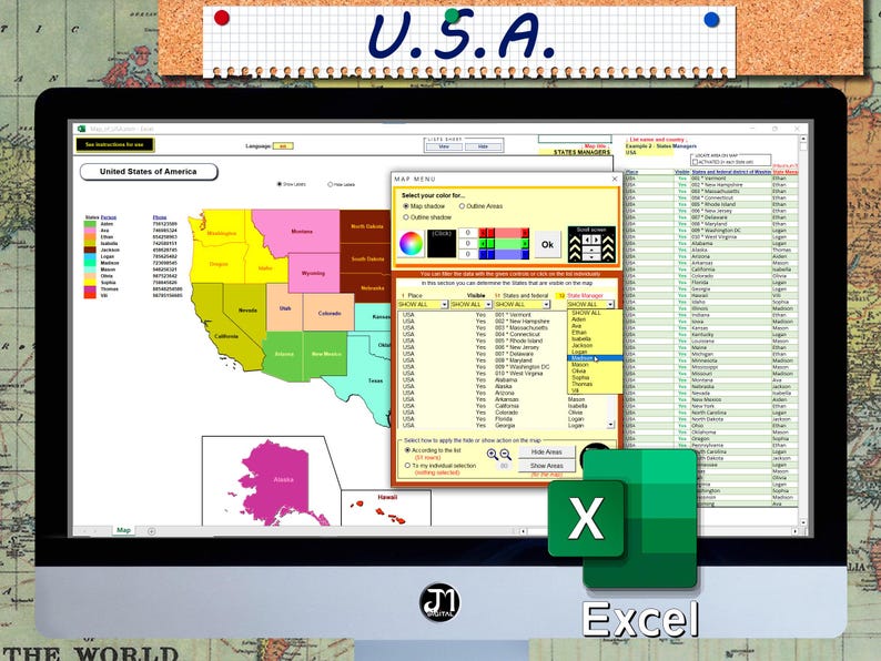 USA Map in Excel With Macros - Etsy