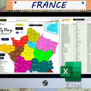 Frankreich, Karte von Frankreich, Landkarte, Excel, Excel 2019, Geographie, Europa, UE, Provinzen Frankreichs, Regionen Frankreichs, Gebietsleiter, Excel Makros