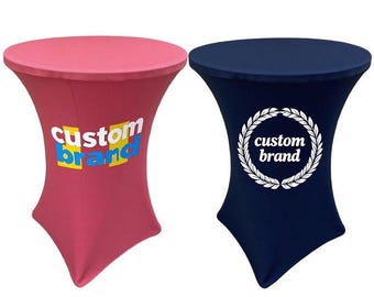 Custom Logo Round Table Cover – Stretch Spandex, Trade Show Display