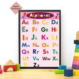 Colorful ABC Alphabet Poster: Kids Nursery Classroom Art (Digital Download)