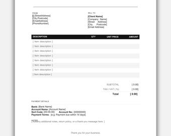 Rechnungsvorlage bearbeitbar, druckbare Rechnung für Small Business Freelancer, Word Excel, Google Docs, A4 US Letter, Sofort Download
