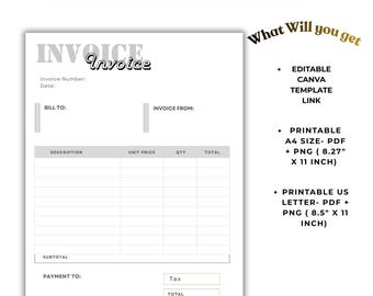 Einfache druckbare Rechnungsvorlage | einfache Rechnung | minimalistische Rechnung | einfache Rechnung pdf | schlichte Bestellform