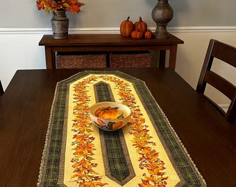 Handmade Autumn Table Runner • Quilted Fall Leaf Centerpiece