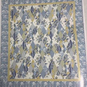 Jason Yenter Blended Diamond In the Beginning Fabric Queen Size Quilt Kit Beginner Friendly beautiful shades of Blues & Yellow DIY Quilt Kit