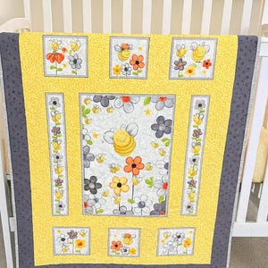 Handmade Bright and Cheery Baby Quilt: Floral Cotton Crib Blanket, Minky Backing
