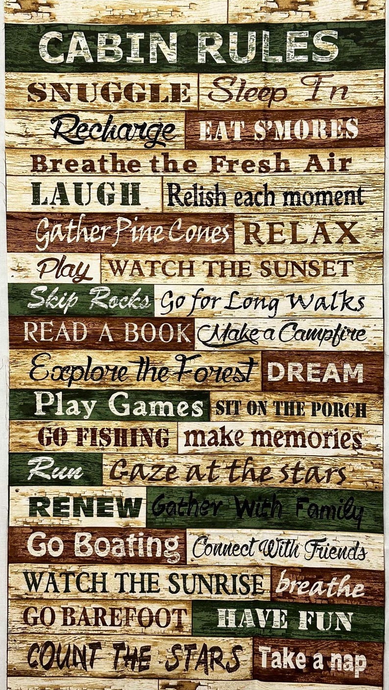 Printable Rustic Game Rules Cabin Rules Quilt Kit – Rustic Lodge DIY Wall Hanging - Etsy