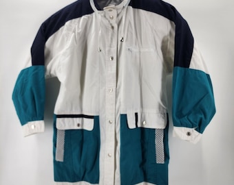 VTG 90's Be In The Current Seen Women's Size S Teal Navy Snap Front Windbreaker