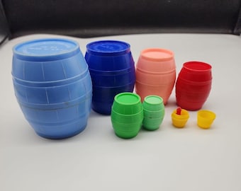 Vintage Kittie in The Kegs Child Guidance Toy No. 80 Nesting Barrels