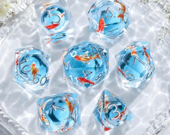 Koi Fish Resin Dice Set – Shimmering Liquid Core Dice, RPG Dice Set, DM Gifts