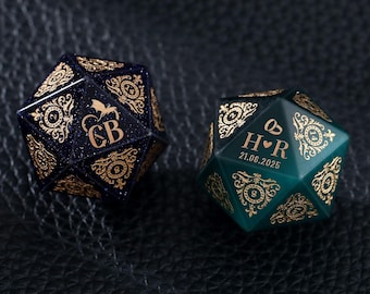 Personalized Wedding Dice - Stone Dice Set, Dnd Gifts, DM Gifts, Engagement Gift, Custom D20, Role Playing Games, Dungeons and Dragons