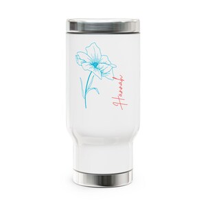Personalized Floral Travel Mug - Custom Name Stainless Steel Cup for Coffee, Tea, Gifts, Home Office, Travel, Engraved Floral Tumbler