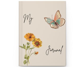 Butterfly Matte Hardcover Journal, Nature lover Notebook, Self-care