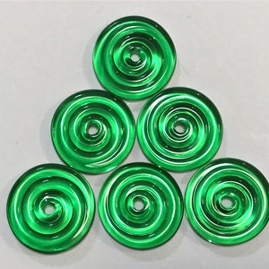 15, 16, 17mm range, Dark emerald green, Tom's handmade lampwork transparent 2 disc spacer/drop set, 1 pair 95238-1