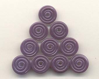Pairs, 11, 12, 13mm range, Tom's lampwork opaque opal lavender purple MINI disc spacers, 2 spacers, 1 pair  95330-1B