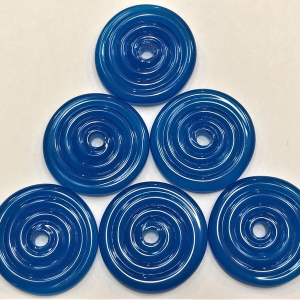 Electric blue, 14, 15, 16mm range, Tom's handmade lampwork transparent 2 disc spacer/drop set, 1 pair 94040-1