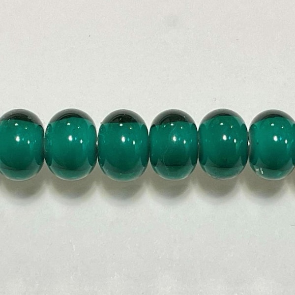 10mm range, Dark Teal white core (heart), Tom's lampwork transparent 2 spacers, 1 pair,  92803-B