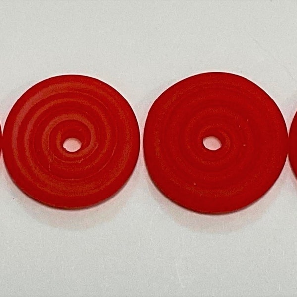 15, 16, 17mm range, Goji berry, Tom's handmade lampwork semi-transparent satin (etched) frosted 2 disc spacer/drop set, 1 pair 93247-2