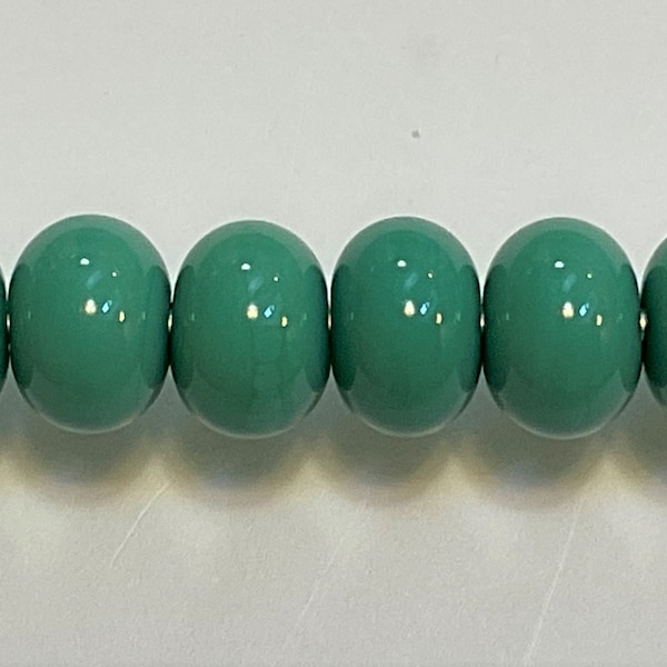 Celadon green, 10mm range, Tom's lampwork opaque 2 spacers, 1 pair 93287-B