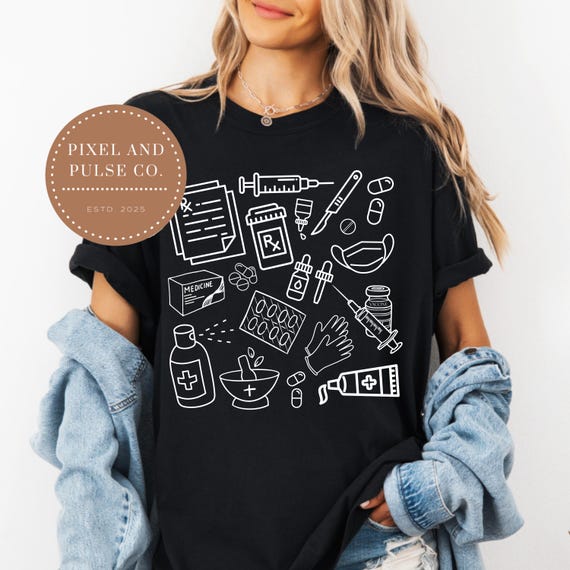 Pharmacy Tech Doodle PNG: Black and White Sublimation File (Digital Download)
