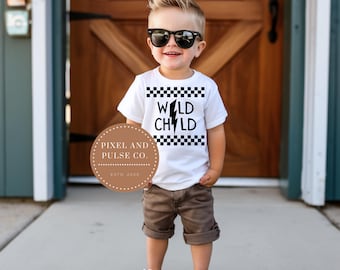 Wild Child PNG: Checkered Lightning Bolt Design (Digital File)