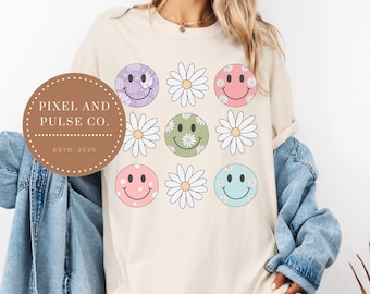 Retro Gänseblümchen Smiley: Boho Shirt Design (Digitaler Download)
