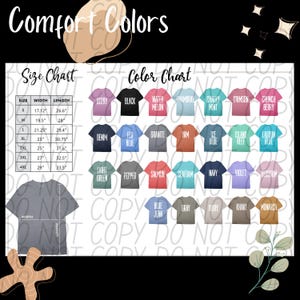 Größentabelle Bundle, T-Shirt Größentabelle, Bella Canvas, Gildan, Comfort Farben, T-Shirt Maßtabelle, Farb- und Größentabelle, Ästhetik