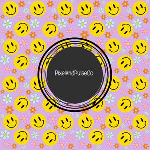 Smiley Faces Flowers Pattern, Digital Seamless Design, Fabric Prints, Custom Fabric Design, Floral Pattern, Seamless File, Retro wallpaper