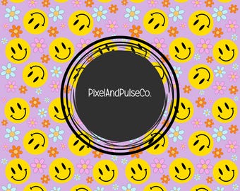 Smiley Blumen Muster: Retro Stoff (Digital Seamless Design)