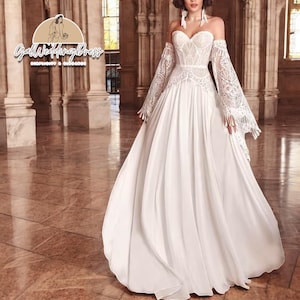 Floral Lace Wedding Dress: Long Sleeve White Bridal Gown