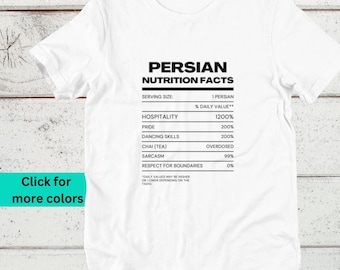 Camiseta unissex de algodão com fatos nutricionais persas, orgulho iraniano, presente persa, Nowruz, Norooz