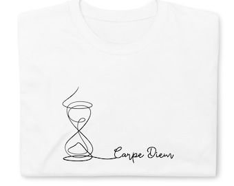 Carpe Diem, Aproveite o Dia - Camiseta de Algodão de Manga Curta com Estampa de Ampulheta
