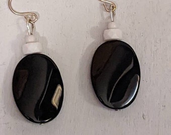 Black and White Oval Bead Earrings