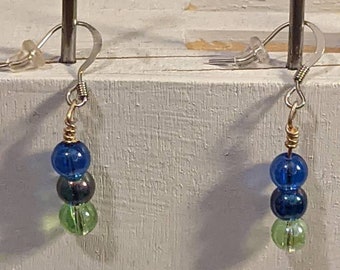 Blue and Green Glass Sphere Earrings, Dangle Earrings