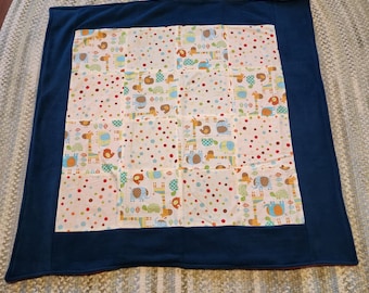 Baby Blanket with Jungle Animals and Red and Blue Fleece