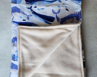 Ocean Theme Baby Blanket/Security Blanket, Soft Flannel and Fleece Whale Pattern
