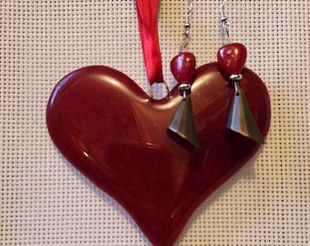 Red and Gold Bead Dangle Earrings
