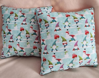 Winter Gnome and Snowman Pillows, small throw pillows, set of 2