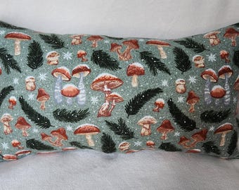 Soft Flannel Mushrooms and Pines Lumbar Pillow, Gift, Throw Pillow