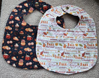 Thanksgiving Baby Bibs, Fall Harvest Cotton Bib Set