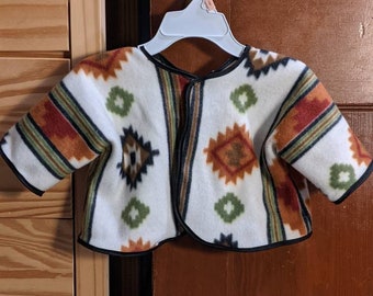 Fleece Sweater, Newborn, 0-3 months, Fly-Away Sweater, Southwestern Fabric Pattern