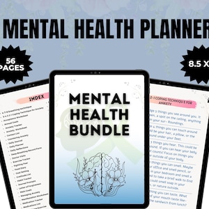 Mental Health Bundle | Self care planner Therapy journal | Motivational quotes | Wellness planner | Coping skills | Printable planner