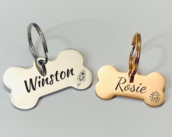Engraved Dog Bone Tag Custom Collar Tag Personalized Dog Tag Pet Name Tag Dog ID Tag Dog Name Tag Microchipped Name Tag Pet Name Tag