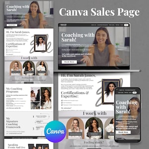 Canva Sales Page Template, Course Creator Funnel Template, Coaching Canva Website, Coaching Sales Page, Sales Funnel, Course Landing Page