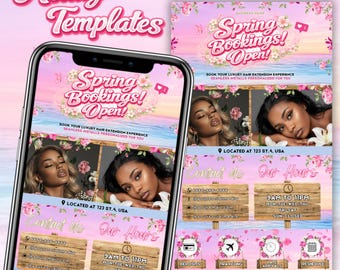 Modello di pianificazione Acuity a tema primaverile per parrucchieri, tecnici delle ciglia e truccatori, sito web per la pianificazione di appuntamenti per parrucchieri, sito di prenotazione fai-da-te Canva
